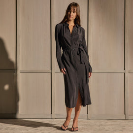 Washed Silk Midi Shirt Dress - Washed Black | James Perse Los Angeles