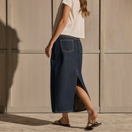 Indigo Denim Long Skirt - Indigo Wash | James Perse Los Angeles