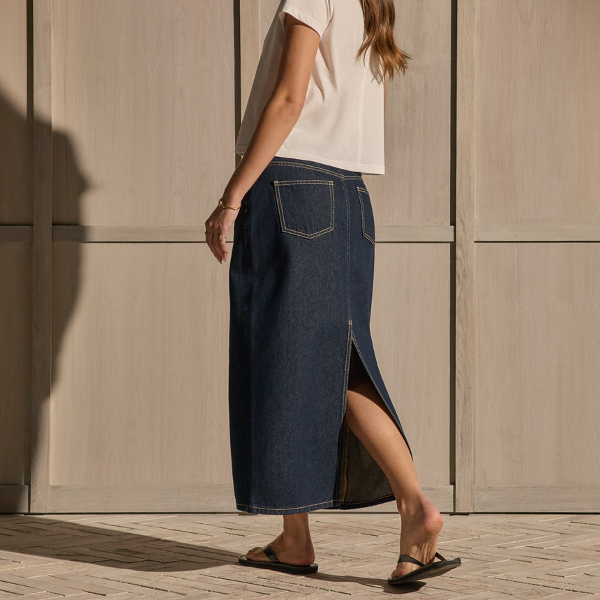 Indigo Denim Long Skirt - Indigo Wash | James Perse Los Angeles