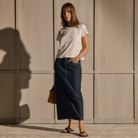 Indigo Denim Long Skirt - Indigo Wash | James Perse Los Angeles