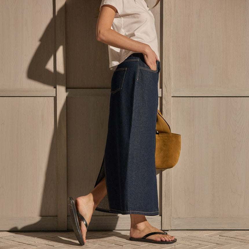 Indigo Denim Long Skirt - Indigo Wash | James Perse Los Angeles