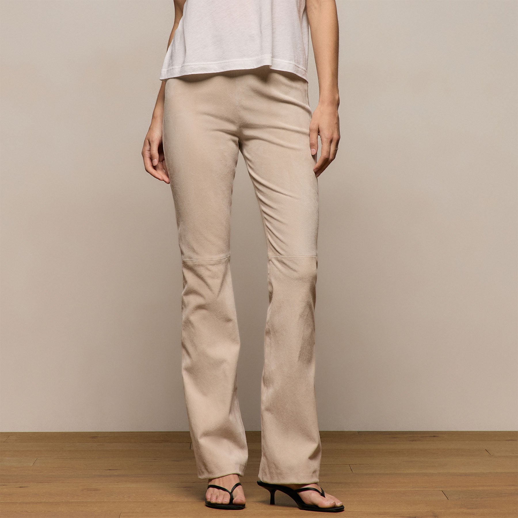 Stretch Suede Bootcut Pant in Ecru | James Perse Los Angeles