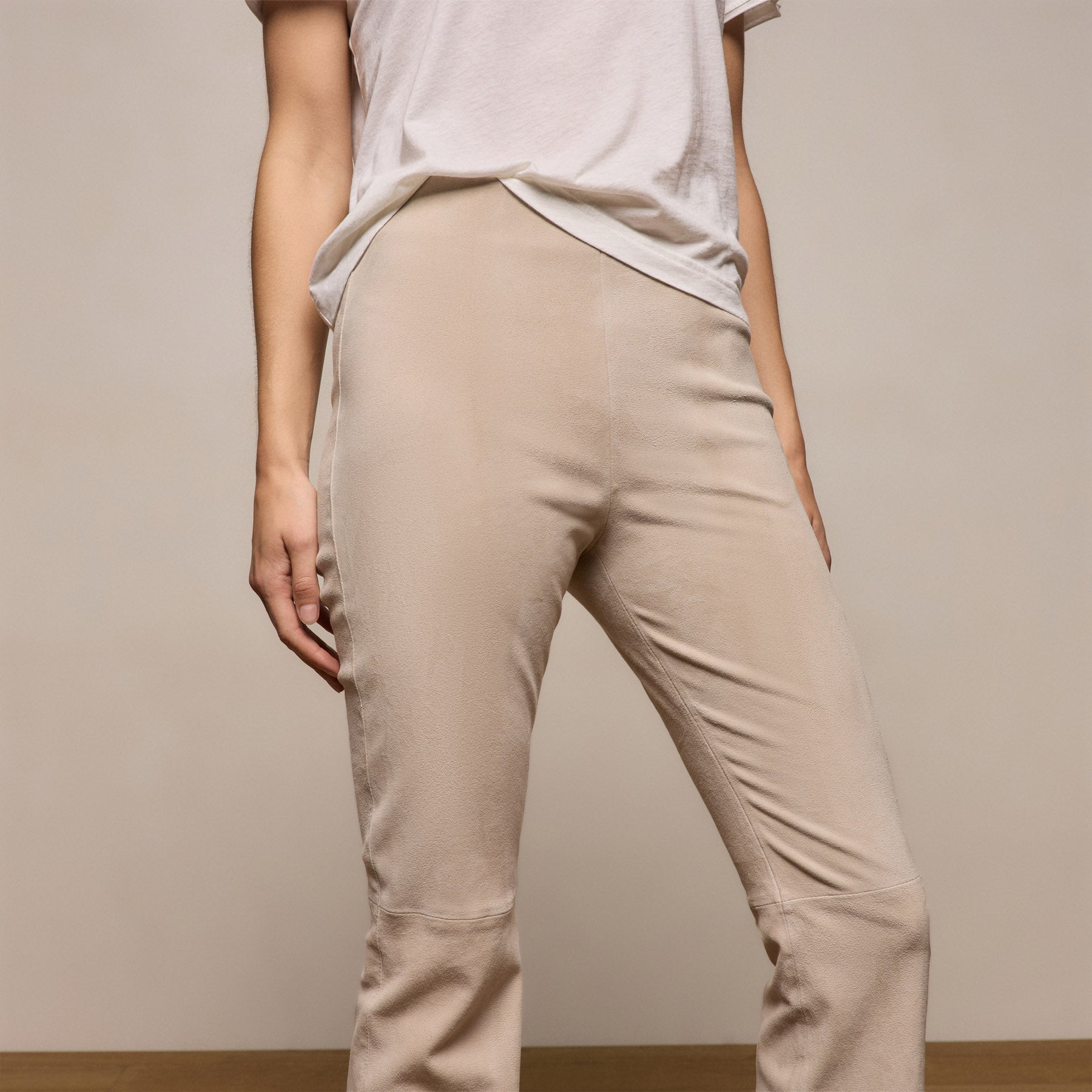 Stretch Suede Bootcut Pant in Ecru | James Perse Los Angeles