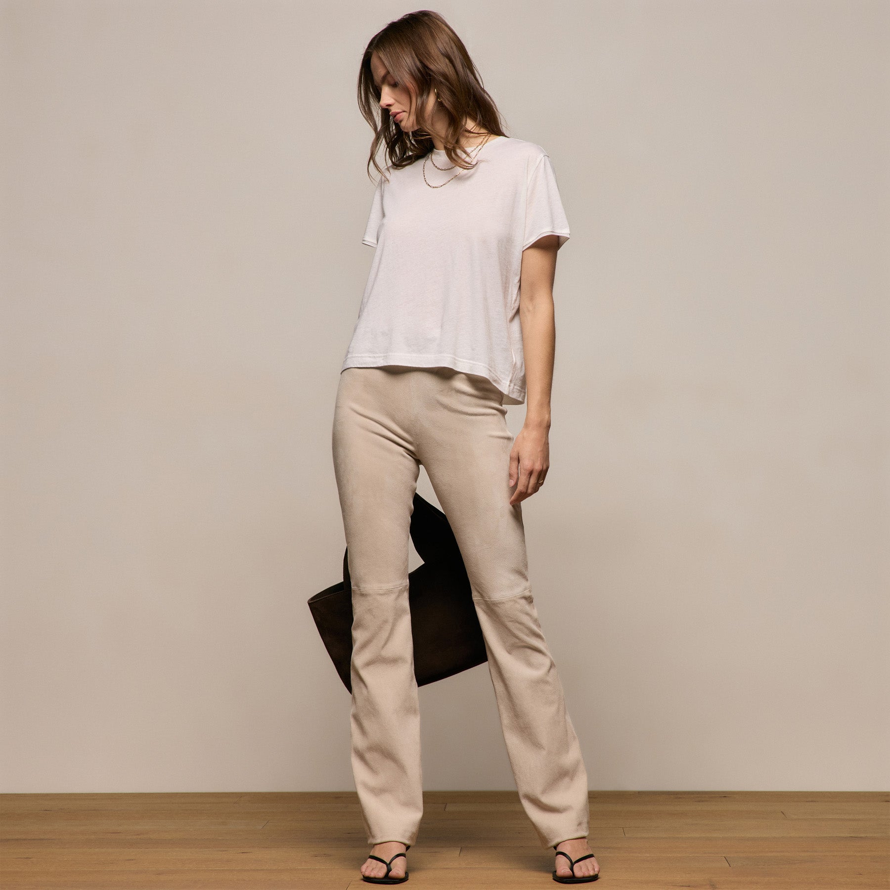 Stretch Suede Bootcut Pant in Ecru | James Perse Los Angeles
