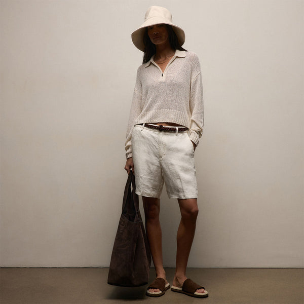 Silk Linen Open Knit Zip Polo in Ivory | James Perse Los Angeles