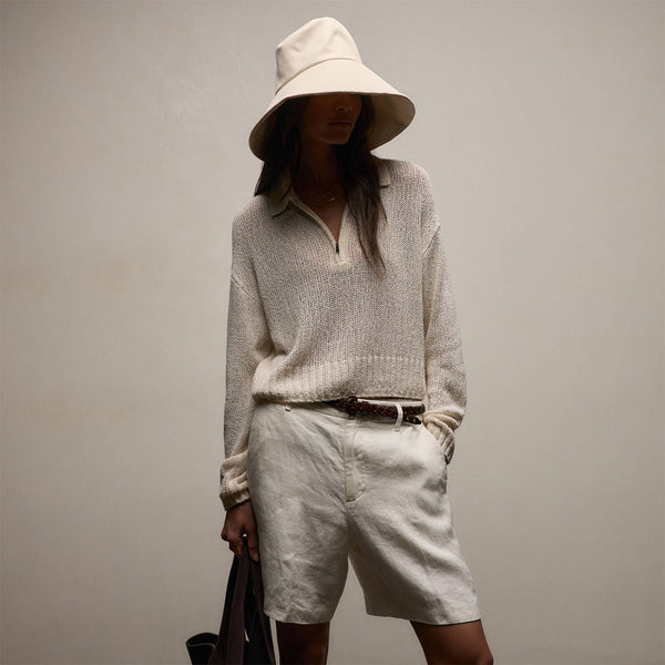 Silk Linen Open Knit Zip Polo in Ivory | James Perse Los Angeles