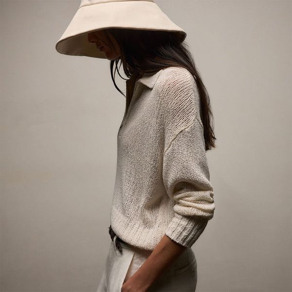 Silk Linen Open Knit Zip Polo in Ivory | James Perse Los Angeles