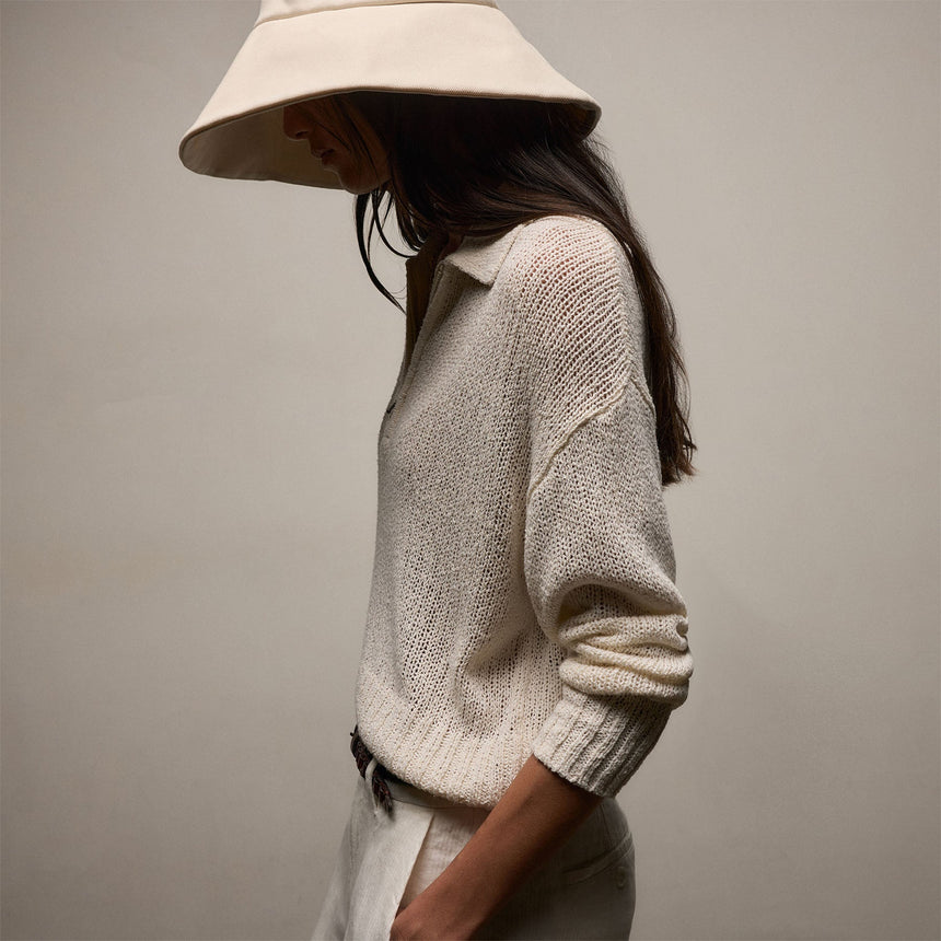 Silk Linen Open Knit Zip Polo in Ivory | James Perse Los Angeles