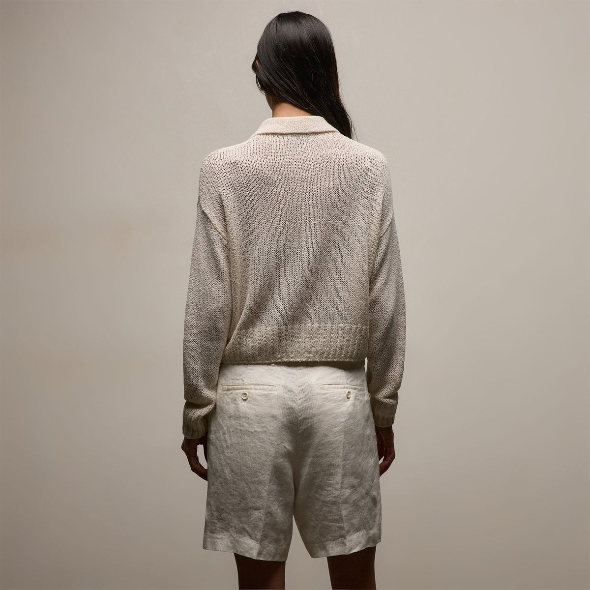 Silk Linen Open Knit Zip Polo in Ivory | James Perse Los Angeles