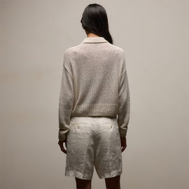 Silk Linen Open Knit Zip Polo in Ivory | James Perse Los Angeles