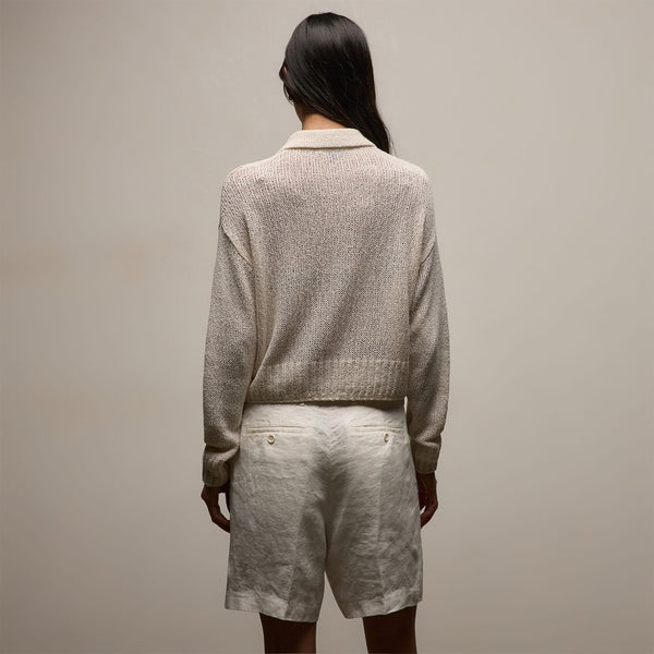 Silk Linen Open Knit Zip Polo in Ivory | James Perse Los Angeles