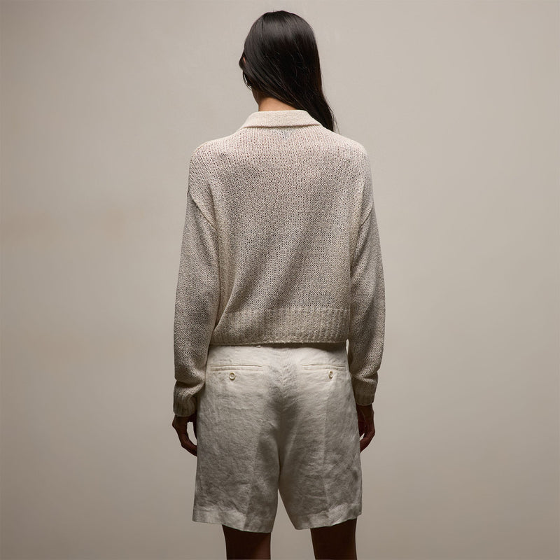 Silk Linen Open Knit Zip Polo in Ivory | James Perse Los Angeles