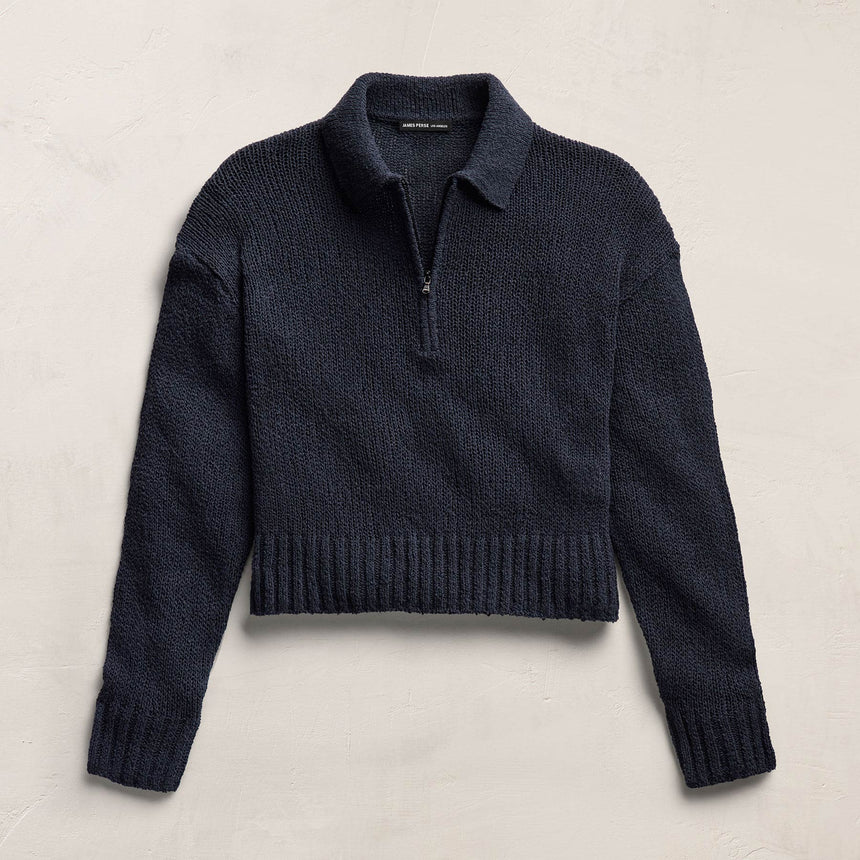 East Cape Silk Linen Quarter Zip in Navy | James Perse Los Angeles