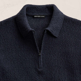 East Cape Silk Linen Quarter Zip in Navy | James Perse Los Angeles