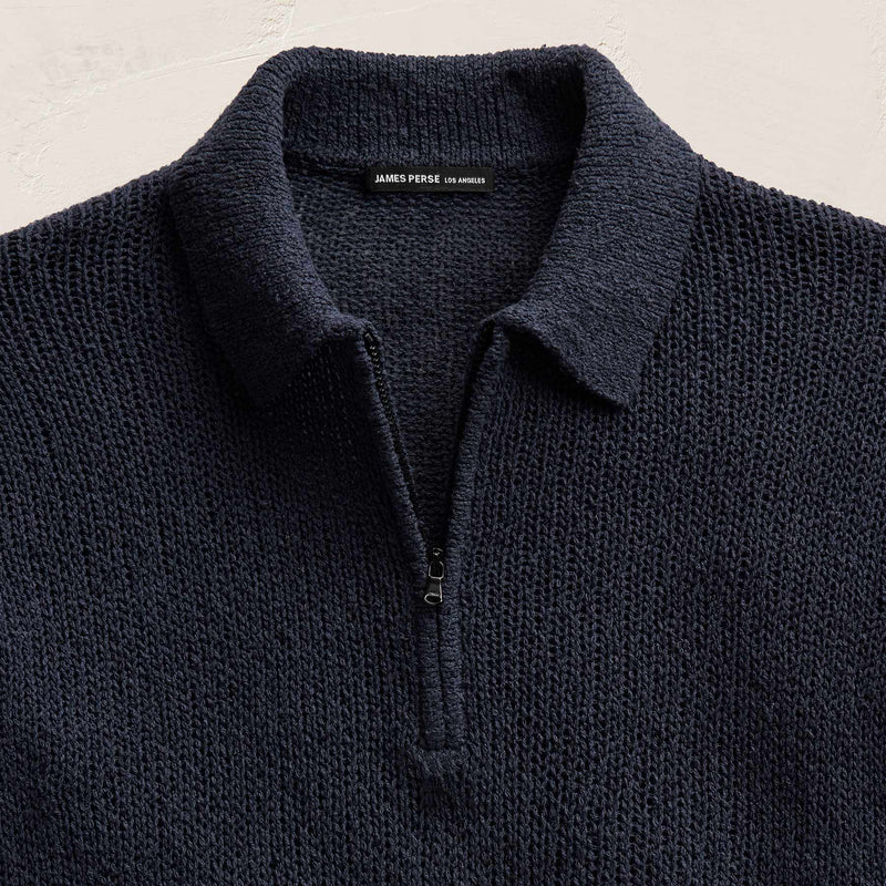 East Cape Silk Linen Quarter Zip in Navy | James Perse Los Angeles
