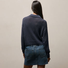 East Cape Silk Linen Quarter Zip in Navy | James Perse Los Angeles