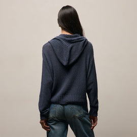 Silk Linen Open Knit Hooded Sweater in Navy | James Perse Los Angeles