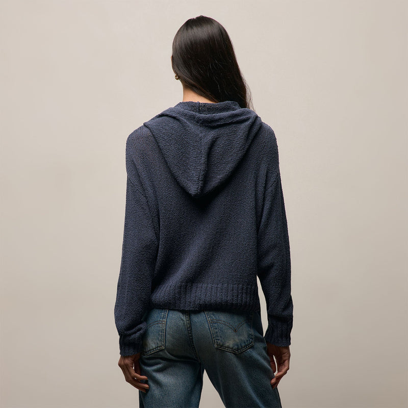 Silk Linen Open Knit Hooded Sweater in Navy | James Perse Los Angeles