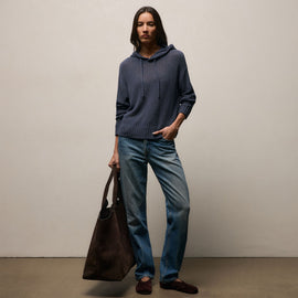 Silk Linen Open Knit Hooded Sweater in Navy | James Perse Los Angeles