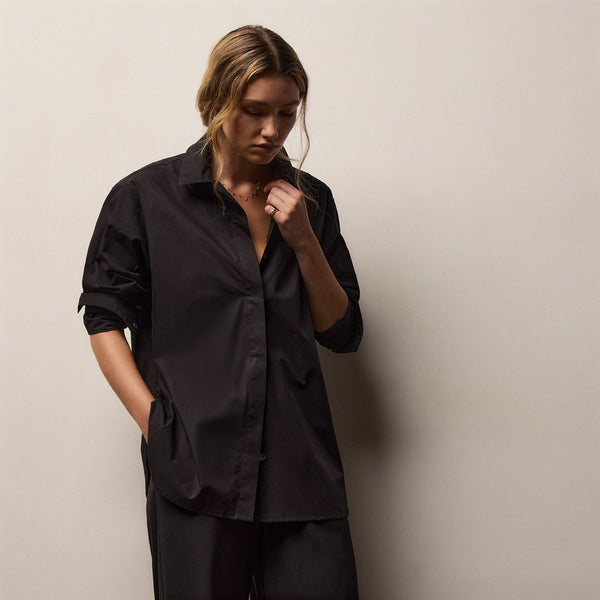 Supima Poplin Shirting in Black | James Perse Los Angeles
