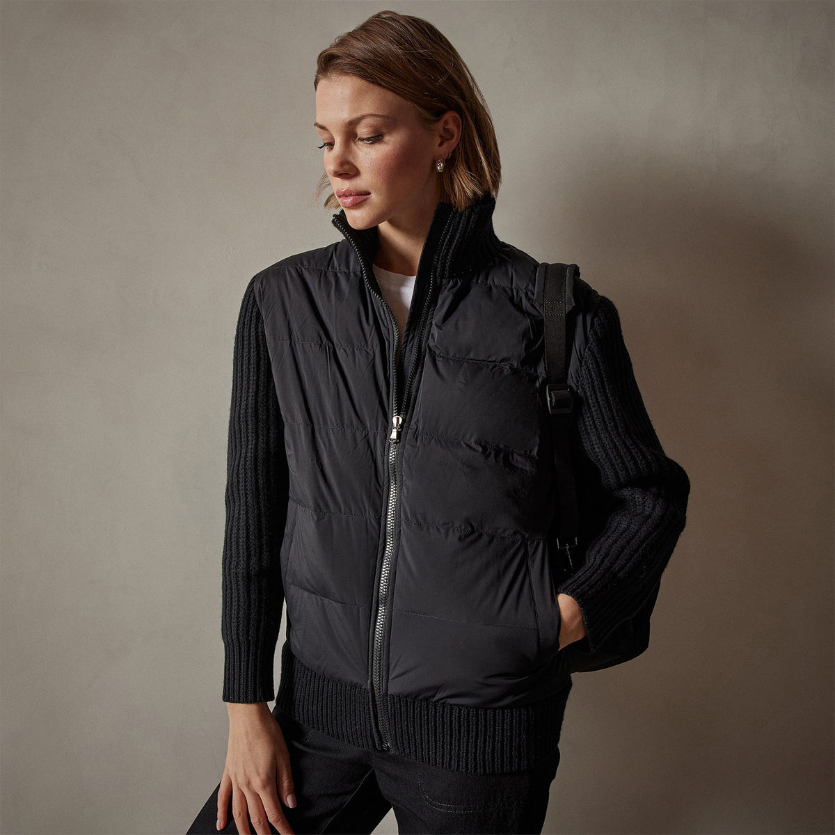 Mixed Media Zip Front Jacket in Black | James Perse Los Angeles