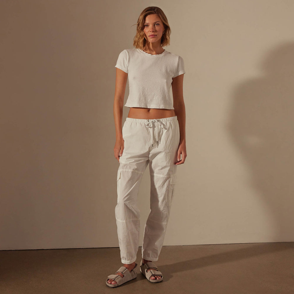 Stretch Poplin Cargo Pant in White | James Perse Los Angeles