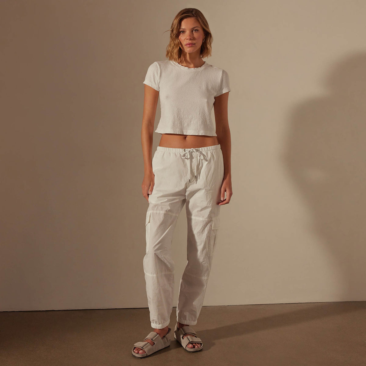 Stretch Poplin Cargo Pant in White | James Perse Los Angeles