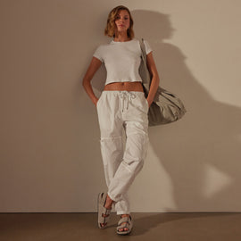 Stretch Poplin Cargo Pant in White | James Perse Los Angeles