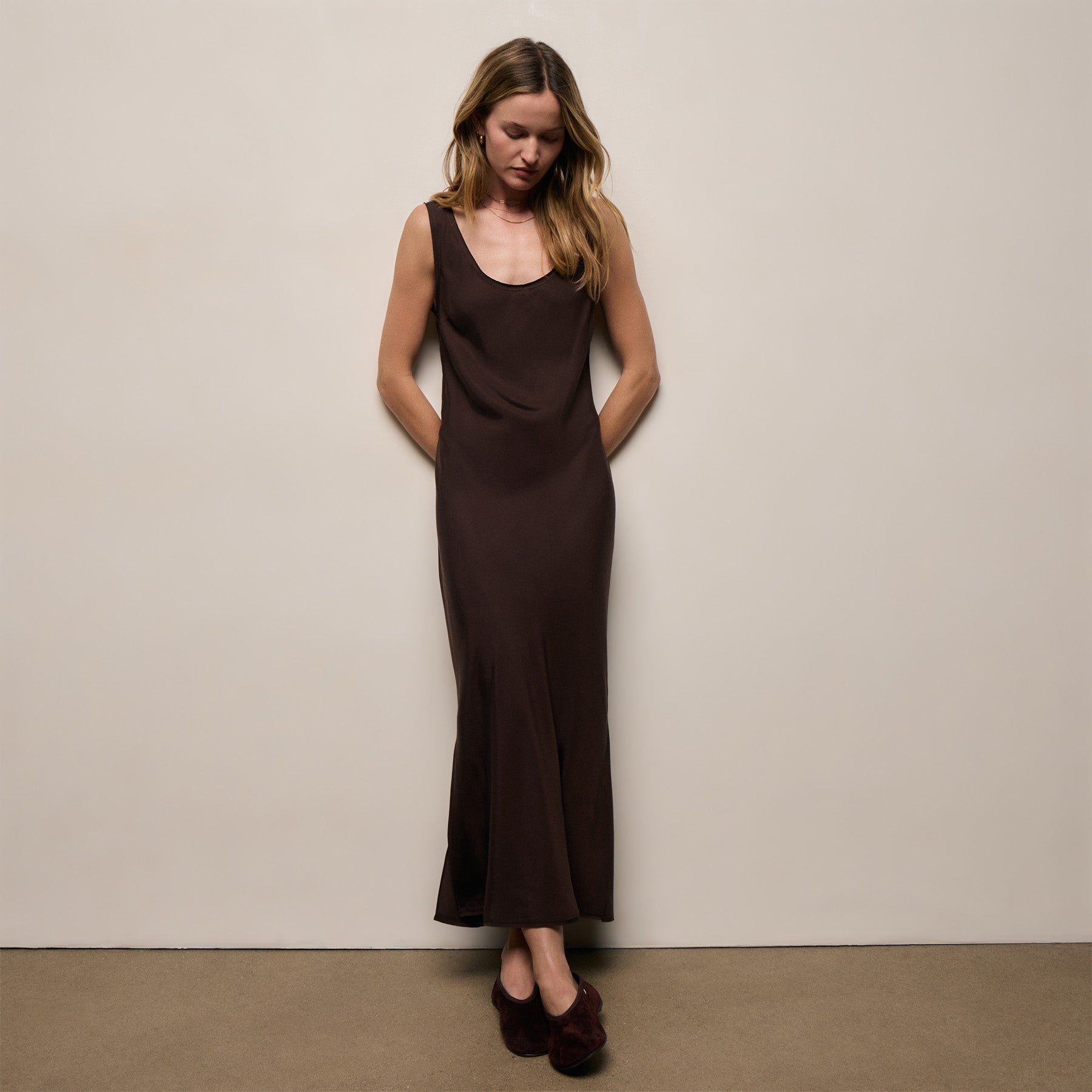 Silk Twill Tank Dress in Black Coffee | James Perse Los Angeles