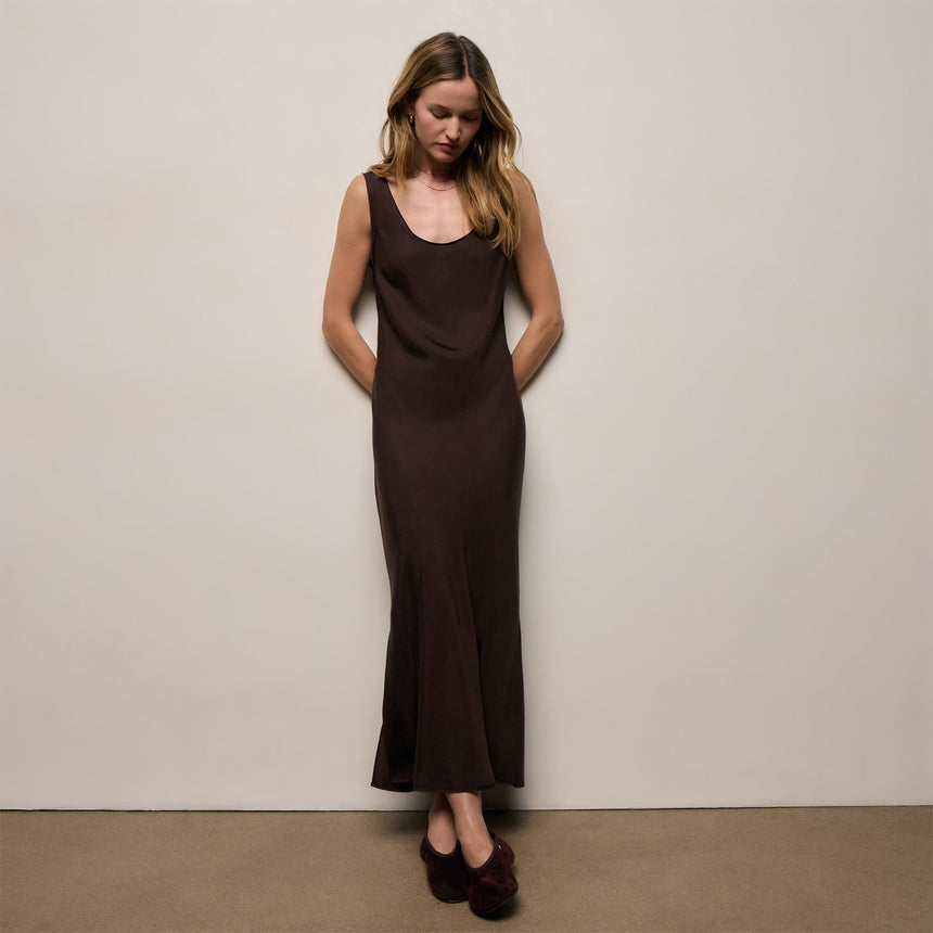Silk Twill Tank Dress in Black Coffee | James Perse Los Angeles