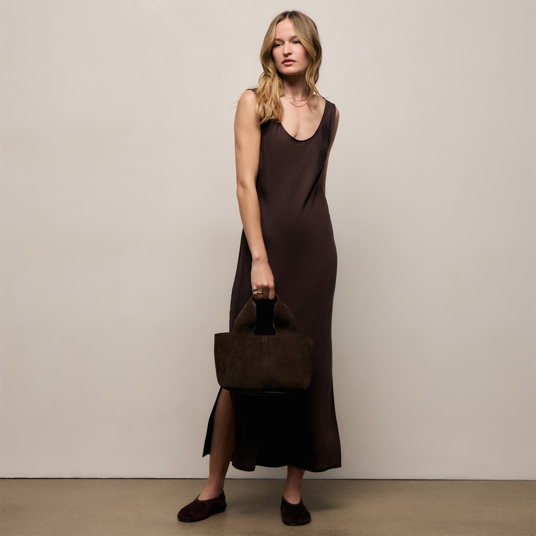 Silk Twill Tank Dress in Black Coffee | James Perse Los Angeles