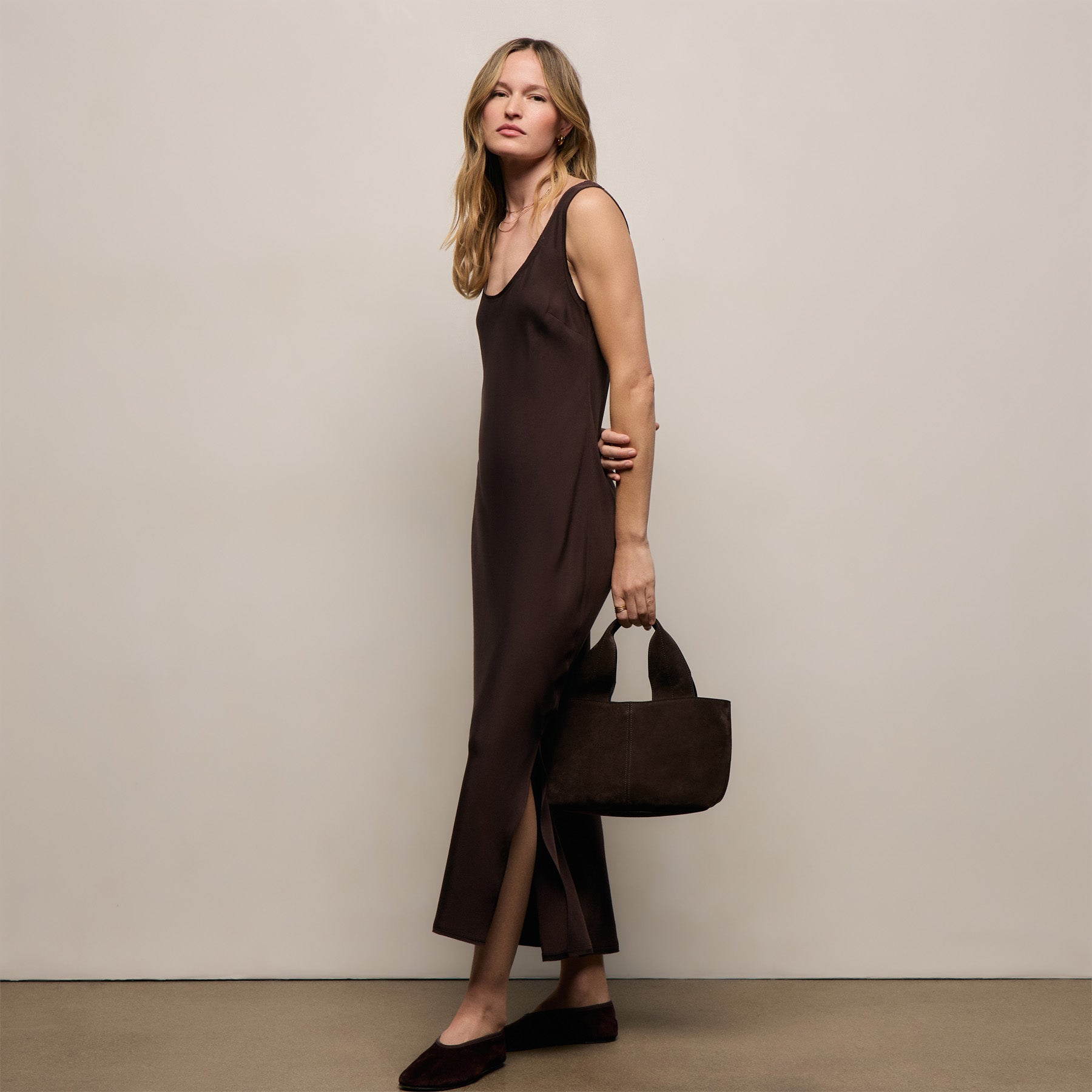 Silk Twill Tank Dress in Black Coffee | James Perse Los Angeles