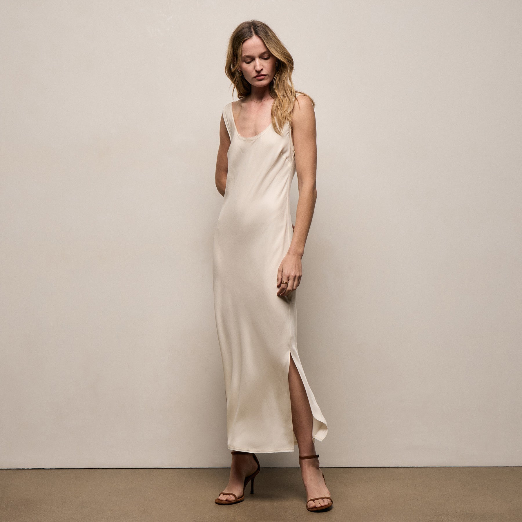 Silk Twill Tank Dress In Ivory