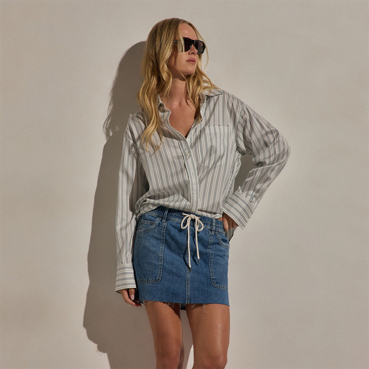 Silk Stripe Shirt in Pacific Stripe | James Perse Los Angeles