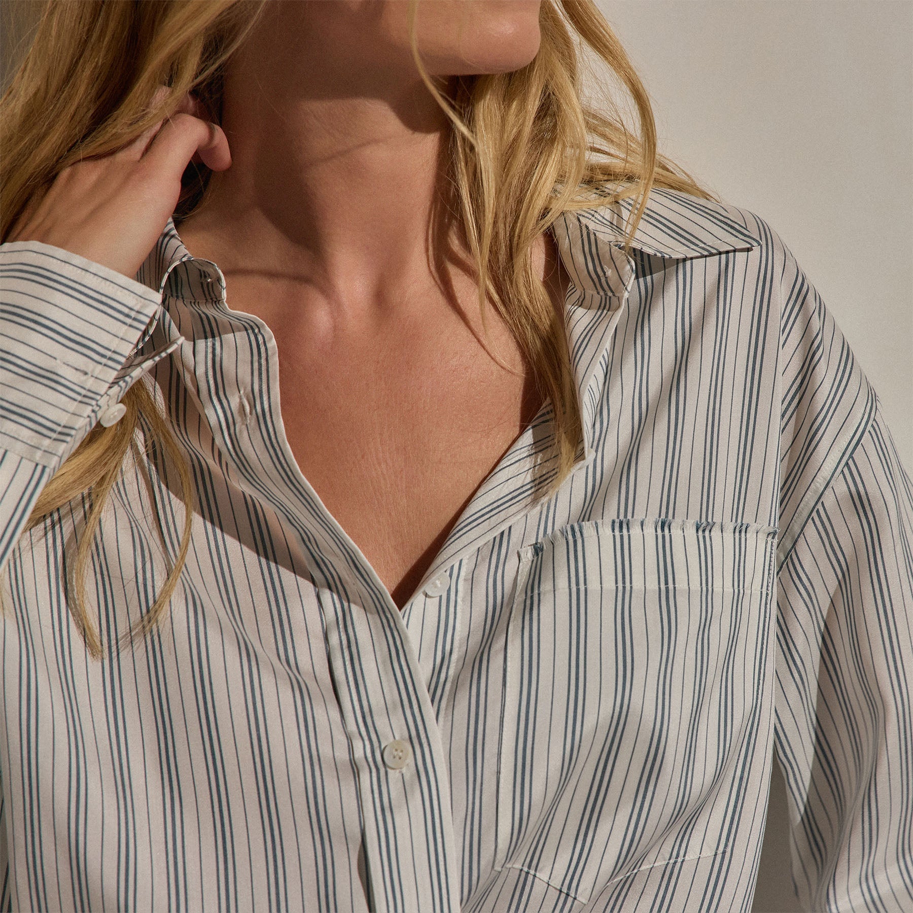 Silk Stripe Shirt in Pacific Stripe | James Perse Los Angeles