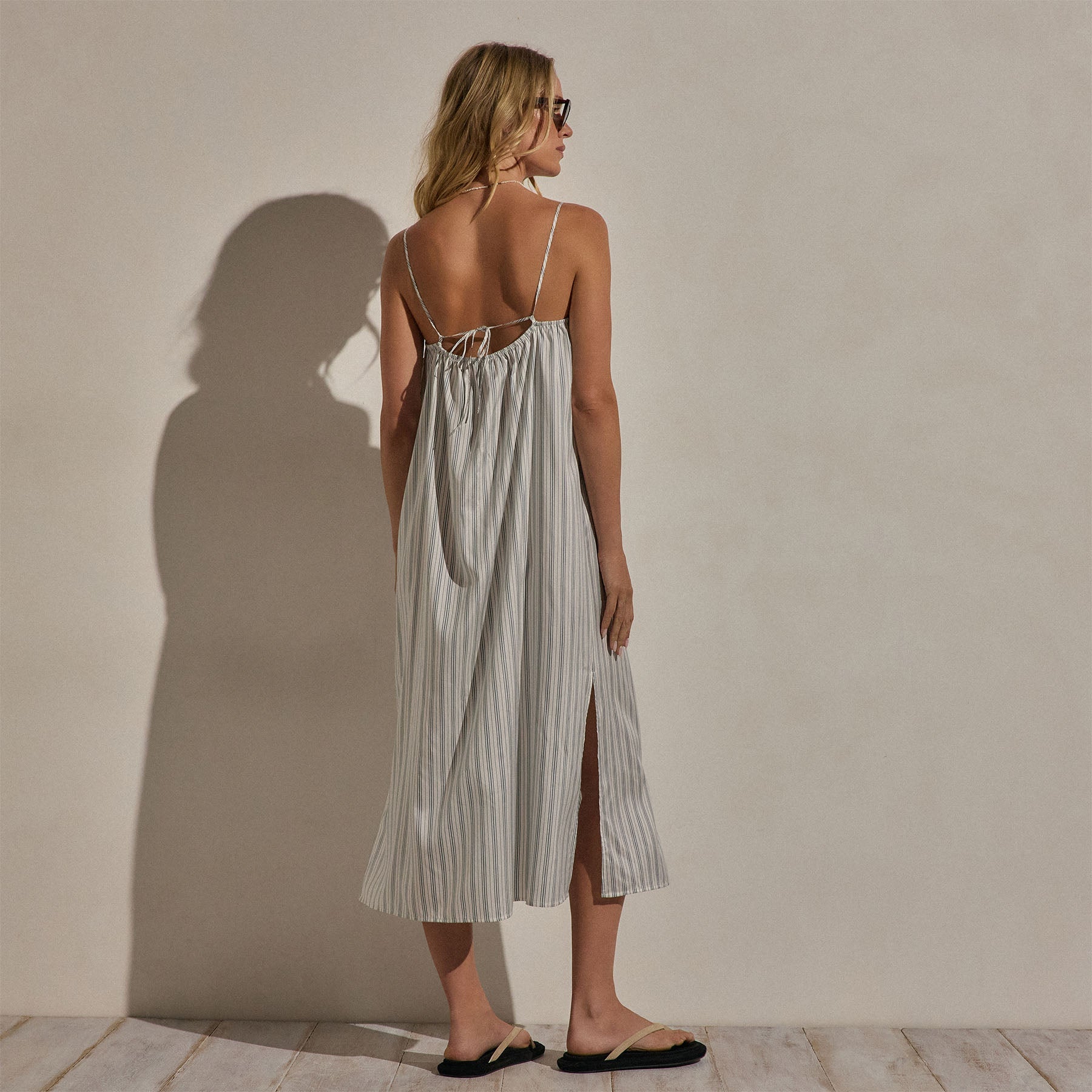 Silk Stripe Strappy Tie Dress in Pacific Stripe | James Perse Los Angeles