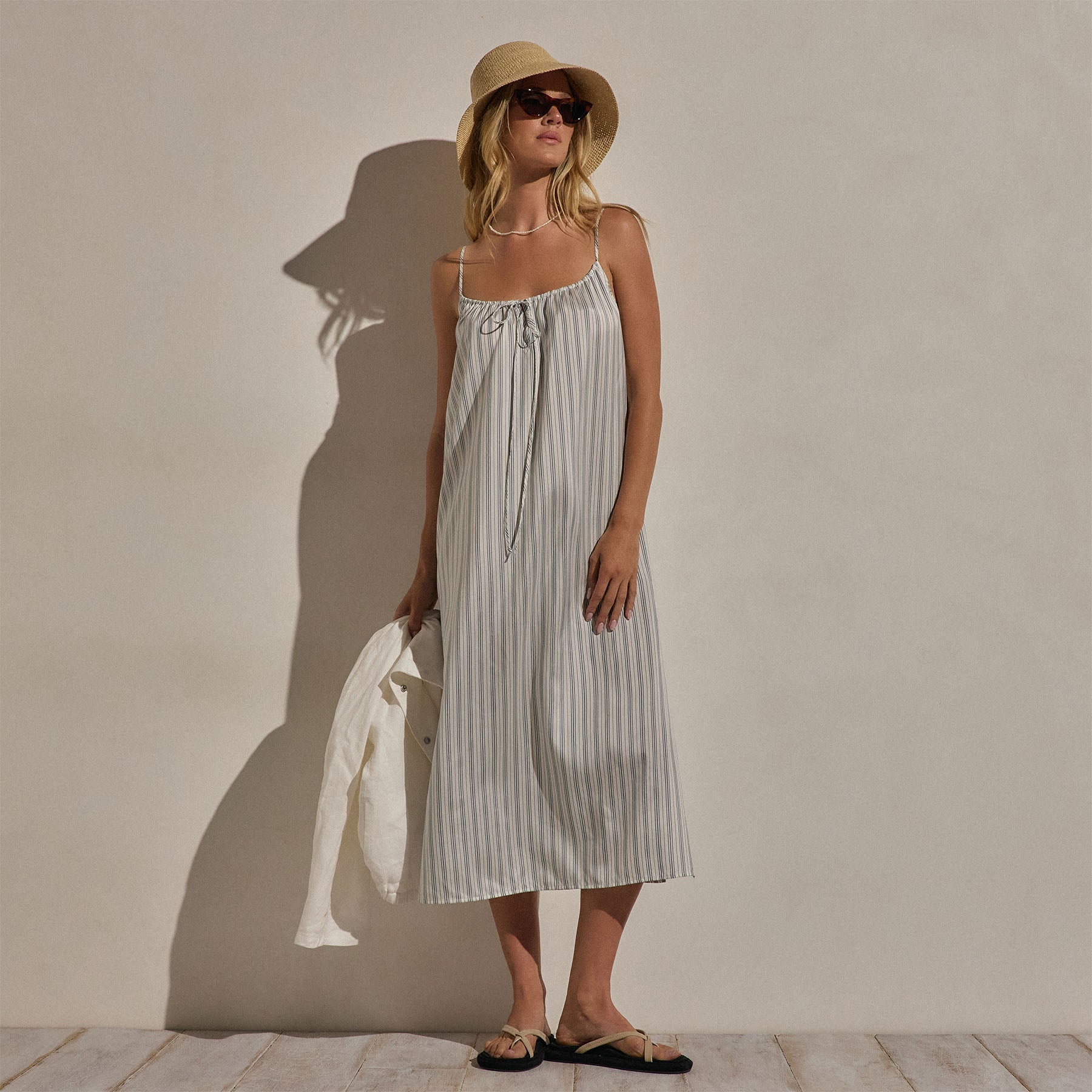 Silk Stripe Strappy Tie Dress in Pacific Stripe | James Perse Los Angeles