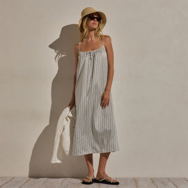 Silk Stripe Strappy Tie Dress in Pacific Stripe | James Perse Los Angeles