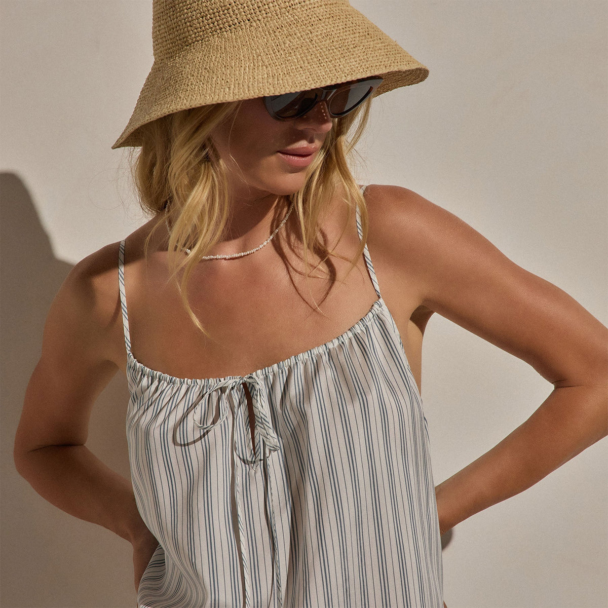 Silk Stripe Strappy Tie Dress in Pacific Stripe | James Perse Los Angeles