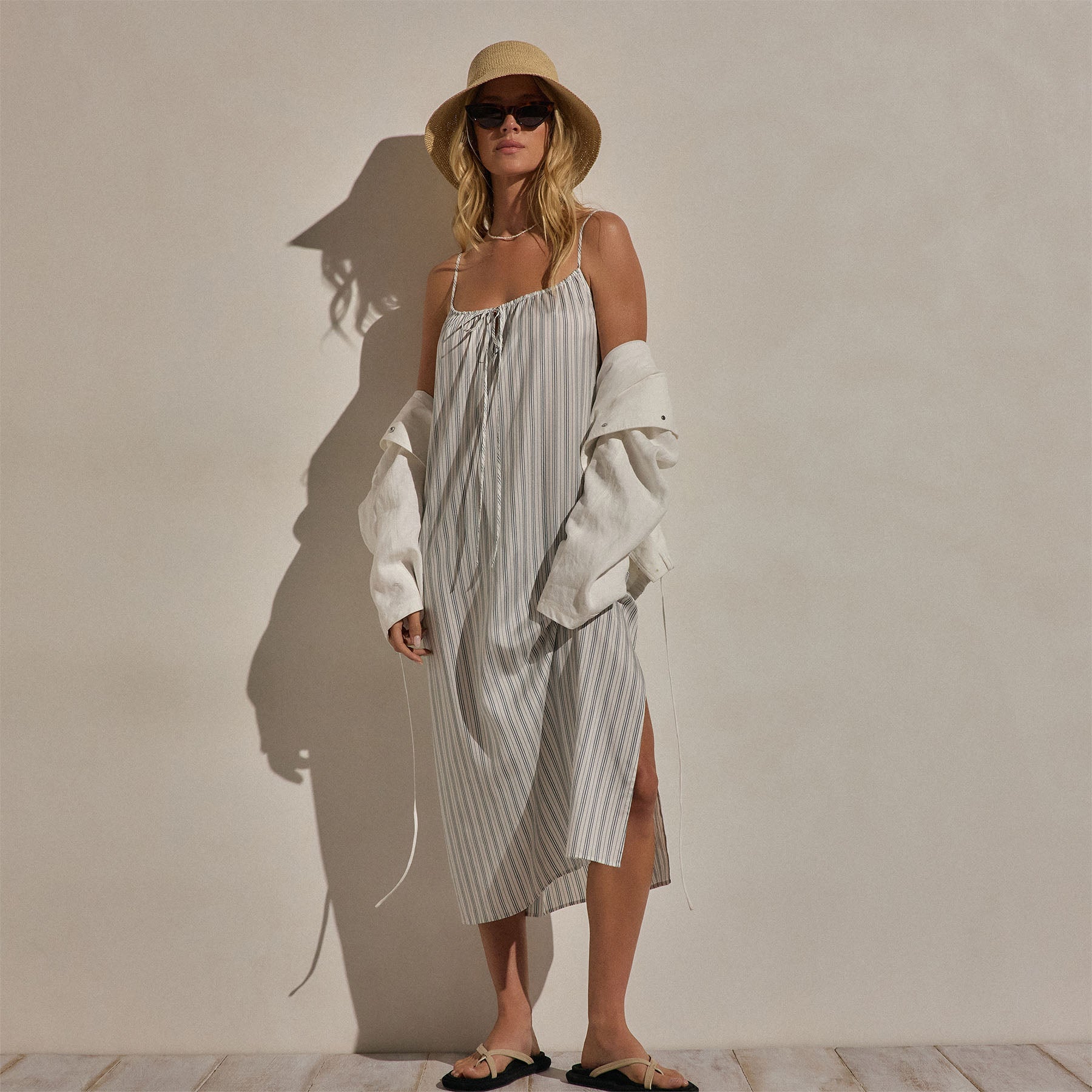 Silk Stripe Strappy Tie Dress in Pacific Stripe | James Perse Los Angeles