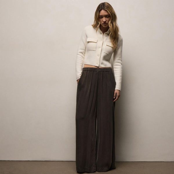 Satin Drawstring Wide Leg Pant in Hemlock Pigment | James Perse Los Angeles