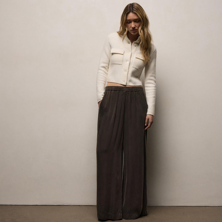 Satin Drawstring Wide Leg Pant in Hemlock Pigment | James Perse Los Angeles