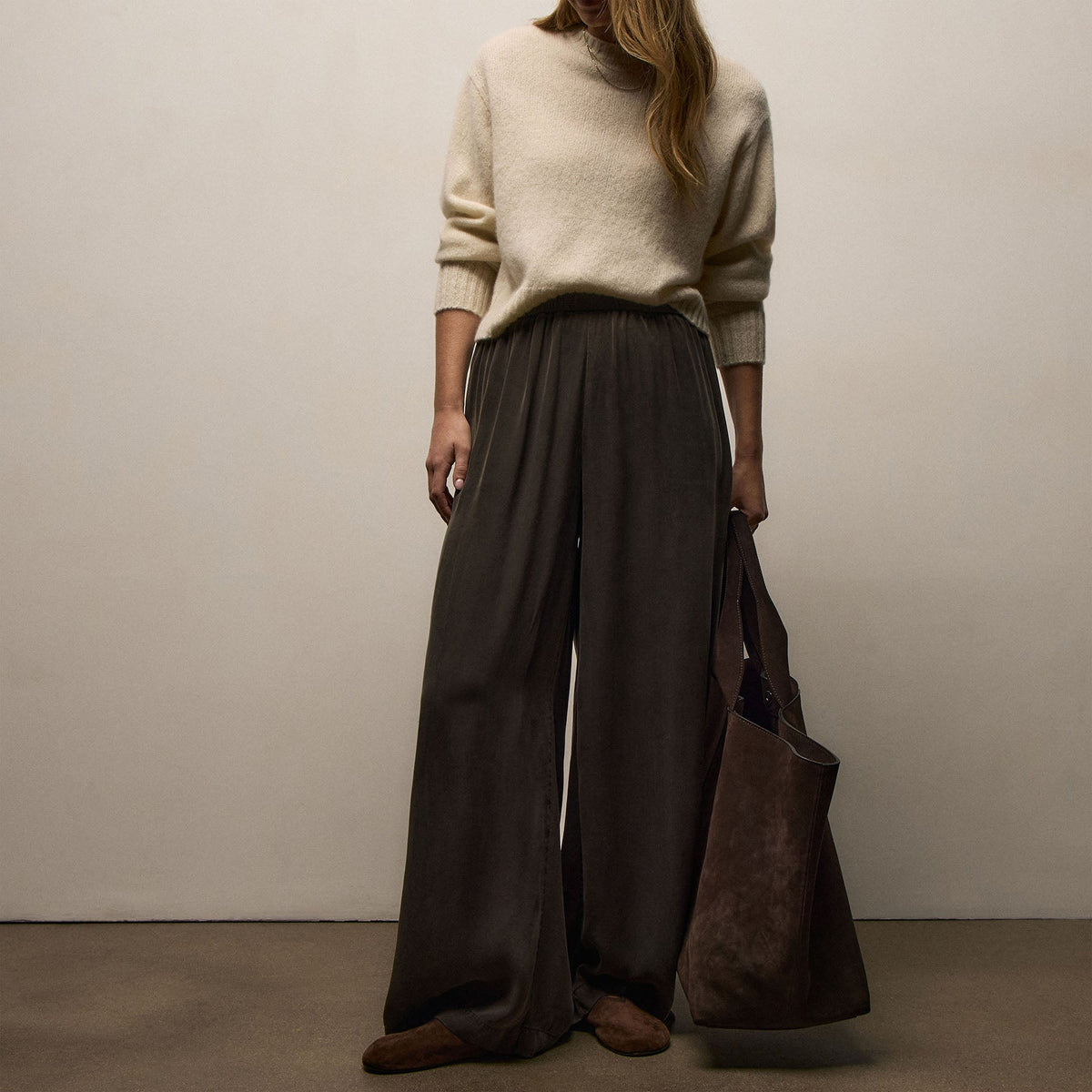 Satin Drawstring Wide Leg Pant in Hemlock Pigment | James Perse Los Angeles