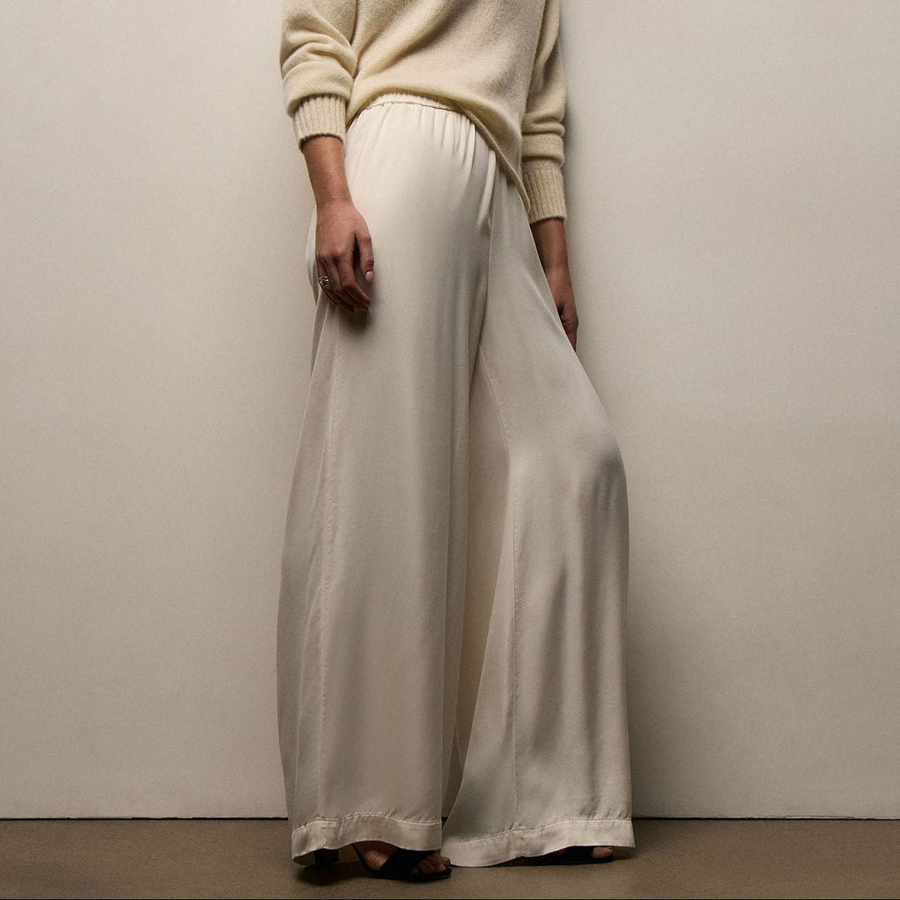 Satin Drawstring Wide Leg Pant in Ivory Pigment | James Perse Los Angeles