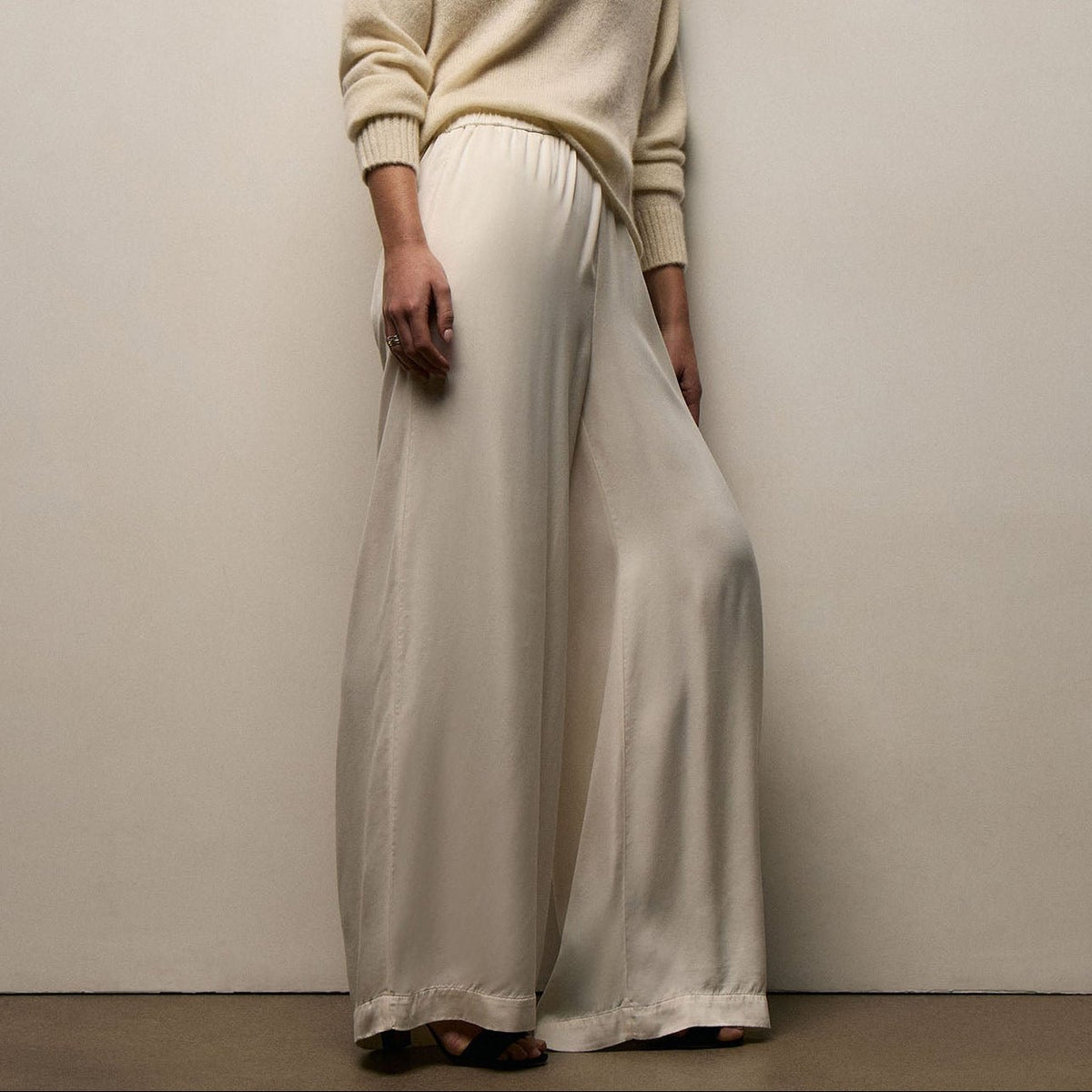 Satin Drawstring Wide Leg Pant in Ivory Pigment | James Perse Los Angeles