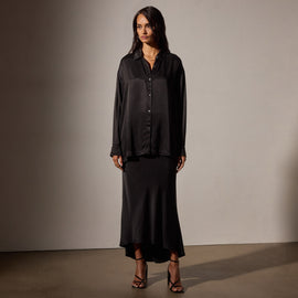 Satin Oversized Shirt in Black | James Perse Los Angeles