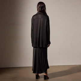Satin Oversized Shirt in Black | James Perse Los Angeles