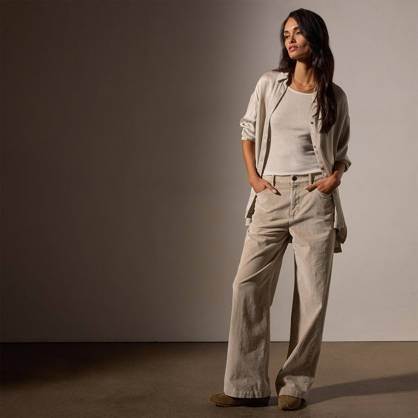 Satin Oversized Shirt in Putty Pigment | James Perse Los Angeles
