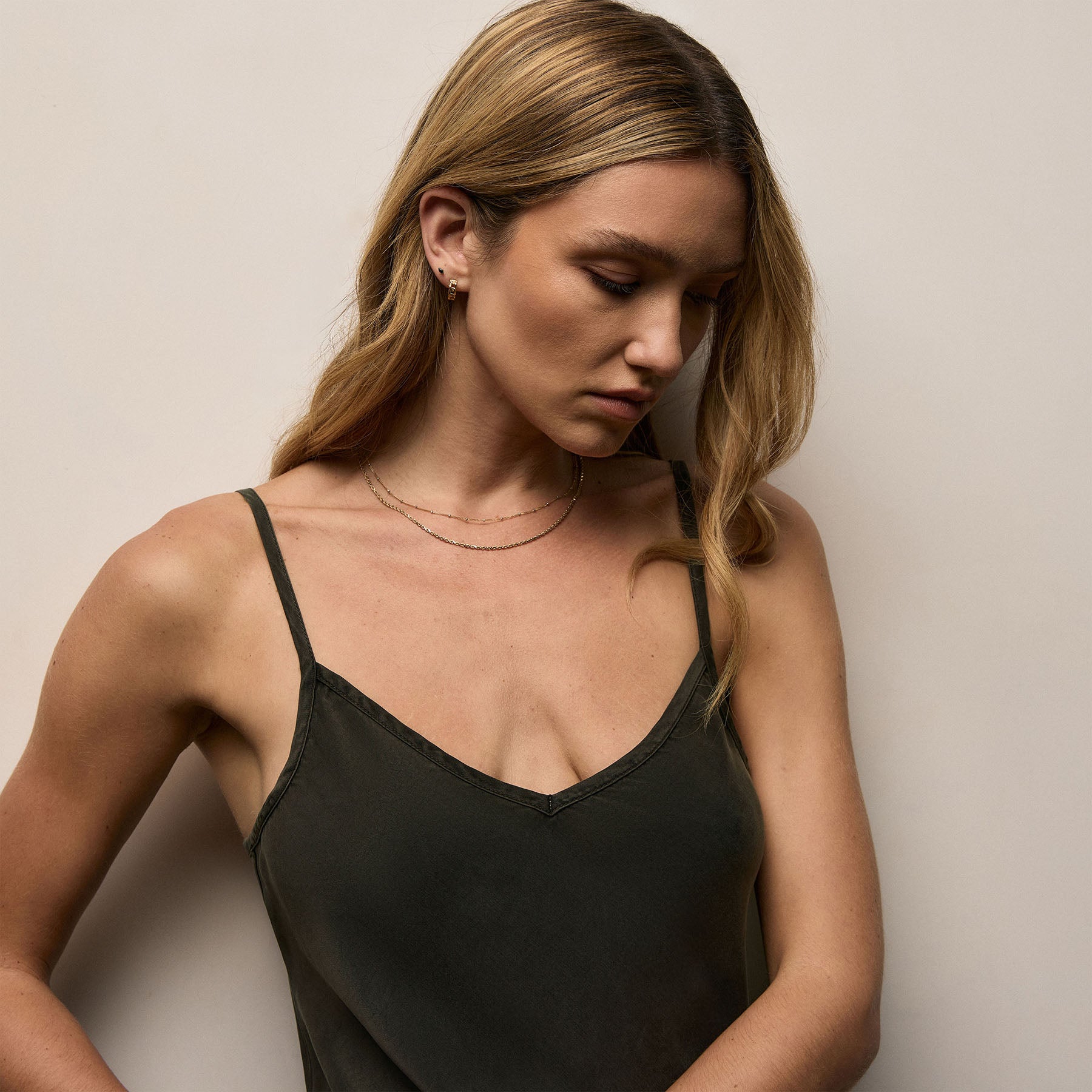 Satin Cami Slip Dress In Hemlock Pigment