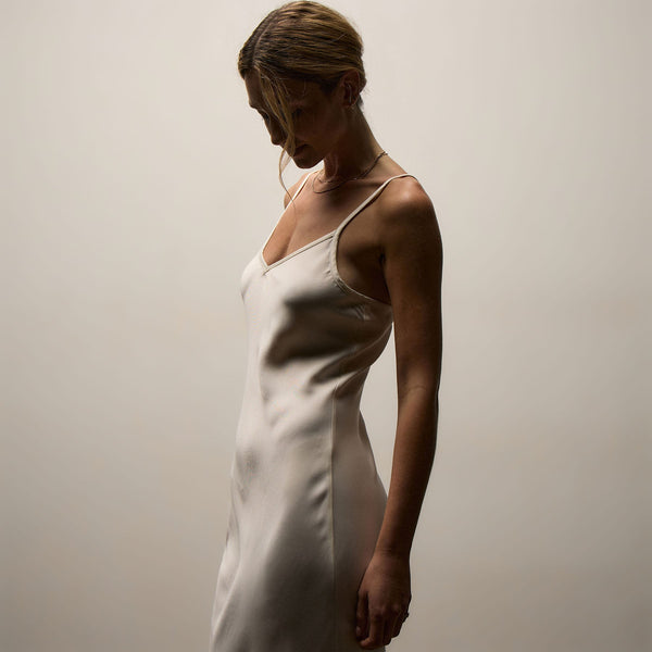 Satin Cami Slip Dress in Ivory Pigment | James Perse Los Angeles